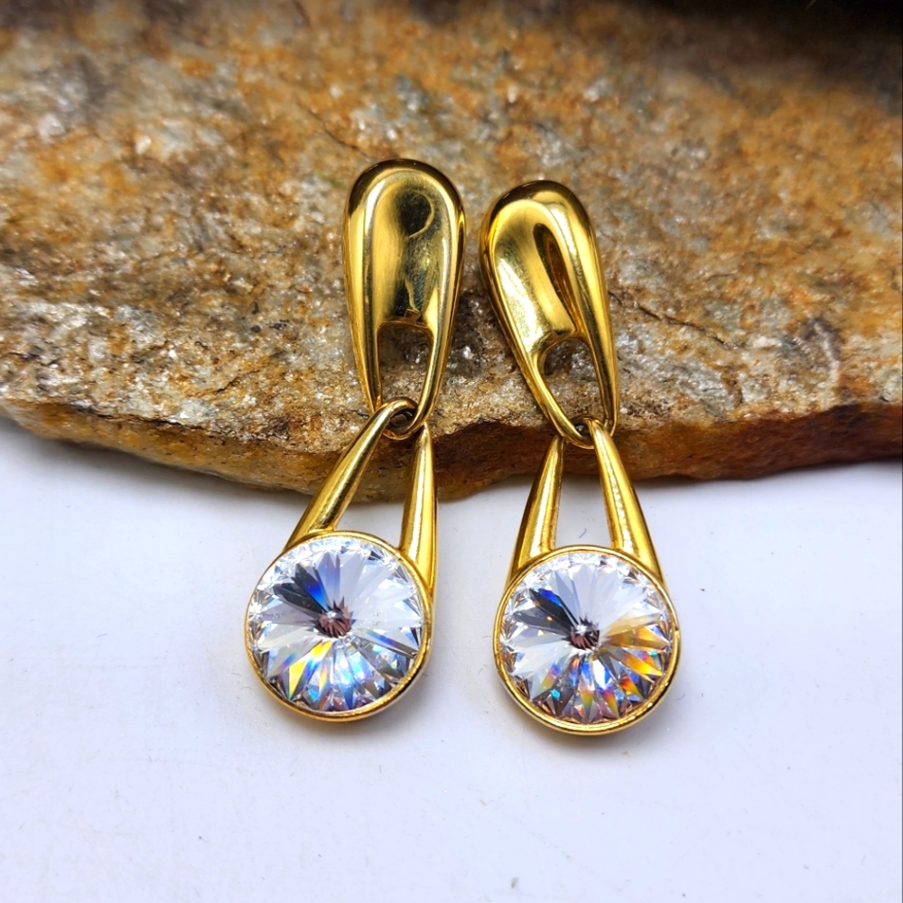 Edwin Pearl PEP Baroque Earrings Pierced Rhinestone Ravioli Gold Tone Statement